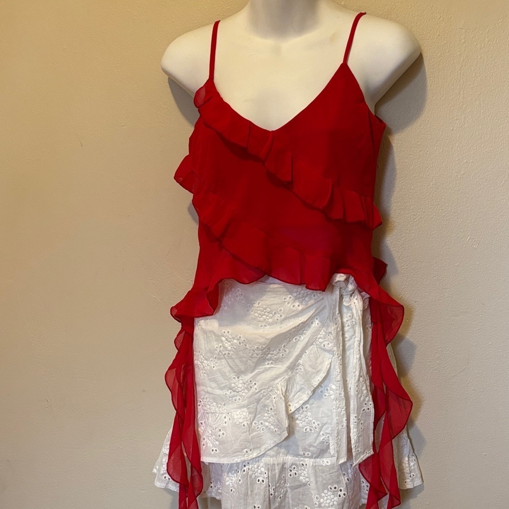 White Fox Boutique Red Ruffle Blouse
